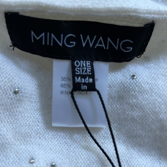 Ming Wang Faux Pearl Embellished Cashmere Wool Blend Boat Neck Poncho - Picture 12 of 13